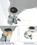 Heavy Duty Furniture Movers With Five Smooth Rubber Wheels Thick Carbon Steel Construction For Easy Moving Of Couches And Appliances showing 360° ball bearings and brake switch.
