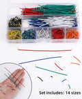 840 Piece Breadboard Jumper Wire Kit With 14 Sizes From 2mm To 125mm Solderless Flexible Cables For PCB Prototyping And Circuit Building Includes Tweezers Perfect For DIY Electronics Builds with different colored wires in a case