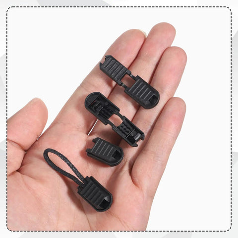 50 Pack No Tie Shoe Lace Clips With Paracord End Caps And Zipper Pulls, Versatile Paracord Tips For Drawstrings, Backpacks, And Running Shoes, Black, Ideal For Athletes, black lace clips in hand