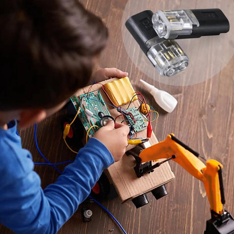 Child working on DIY project with 50 Pack Double Wire Plug In Connectors For LED Light Strips Low Voltage 2 Pin With Locking Buckle