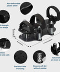 Spring Base Lawn Aerator Shoes With Dual Layer Spiked Bottom And Adjustable Straps Easy Walk Scarifier For Garden Yard And Lawn Care Clears Leaves And Dirt As You Stride No Sweat Comfort Fit, with dimensions labeled and detailed parts shown.