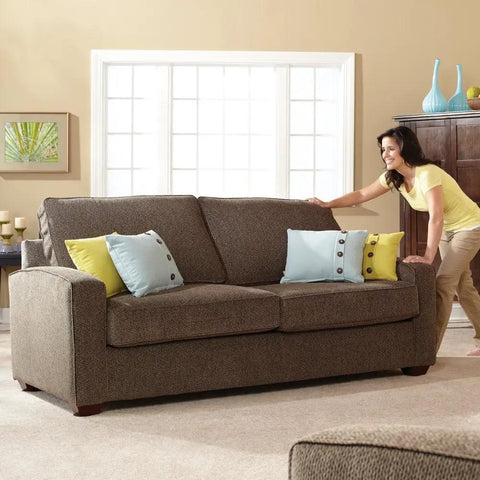 No Sweat Heavy Duty Furniture Sliders And Movers For Carpet And Hardwood Floors Reusable Floor Saving Kit Featuring Square And Round Shapes For Quick Gliding Daily Rearranging Beige 16 Pack used to move a sofa on carpet.