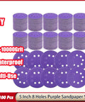 Super Smooth 5 Inch Sanding Discs With 8 Hook And Loop Holes Set Of 50 Pieces premium aluminum oxide, featuring a purple, multi-use grit range from 60 to 10000.