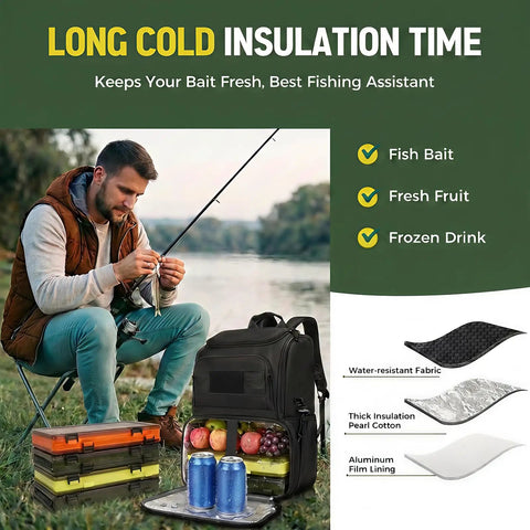 Fishing Backpack With Built In Cooler Water Resistant Tackle Bag With Rod Holders Big Fish Organizer And Gear Storage Perfect Gift For Outdoor Dudes