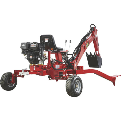 Towable Backhoe Trencher With 15 HP Gas Engine 80 Inch Digging Depth 14 Inch Wide 3 Tooth Bucket 60 Degree Boom Rotation Recoil And Electric Start 340 Pound Lift Portable Yard And Utility Excavation Tool