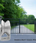 Beefy Heavy Duty V Groove Wheel Pulley For Doors And Sliding Gates with stainless steel bracket, front view