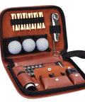 All In One Golf Accessories Kit With Premium Leather Case And Gift Box, including tees, golf balls, rangefinder, divot knife.