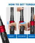 3/8 Inch Drive Click Torque Wrench Dual Direction Adjustable 5-45 Ft-Lb / 6.8-61 Nm instructions on setting torque.