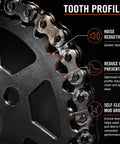 Close-up of Heavy Duty 53 Tooth Aluminum Rear Chain Sprocket For X1 Spark M Dirt Bike showing tooth profile features and chain engagement.