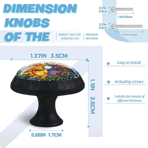 Crystal Sun And Moon Round Cabinet Knobs For Drawers And Cabinets Glass Mushroom Style Pulls With Screws 1.37 in dimensions