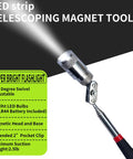 Magnetic Telescoping Pickup Tool Set With LED Lights showing extended magnetic head and swivel mechanism
