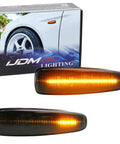 Smoked Amber LED Side Marker Light Assembly Pair with 36 SMD LEDs, Sequential Blink, Black Smoke Lens for Mitsubishi Lancer Evo X Mirage Outlander Sport.