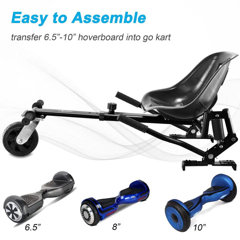 Hoverboard Go Kart Attachment With Dual Shock Absorbers And 6 Inch Off Road Wheel 265 Lbs Capacity Adjustable Length Fits Hoverboards
