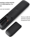 Back view of Universal Remote For All 4K UHD Android Smart TVs That Use LED ULED Tech Easy Plug And Play Out Of The Box Setup No Programming Needed Compatible With Most 4K LED HDTVs Not For Fire TV Or Roku showing battery compartment open.