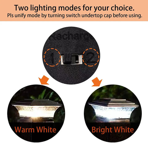 Solar Post Cap Lights For 4x4 Wooden Posts Outdoor LED Deck And Fence Cap Light With Dual Modes Warm White Or Bright White