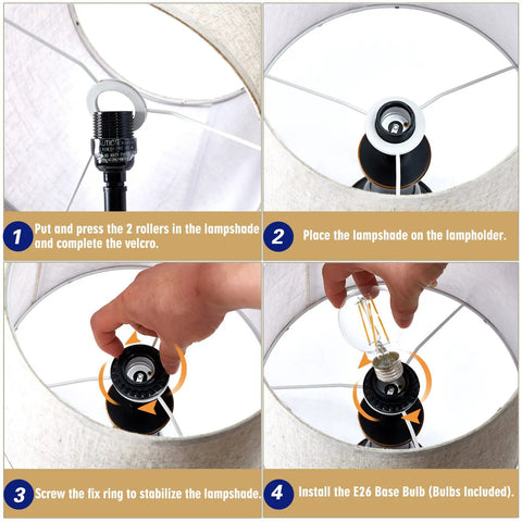 Table Lamps Set Of 2 With Touch Control And USB Ports, assembly steps for lampshade and bulb installation.