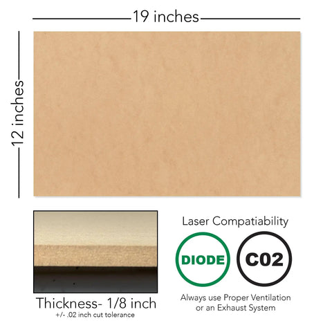 Ten 12x19 Inch One Eighth Inch Thick MDF Sheets For Laser Engraving And CNC Projects, Glowforge Ready, Unfinished Wood