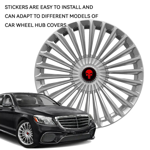 Fresh Four Pack Wheel Center Cap Stickers Featuring A Dope Skull Design In Vivid Red For Any Road Ready Ride These Two Point Two Inch Metal Emblems on car wheel.