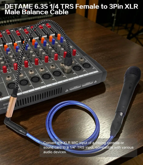 Grab This Hot 6.35mm TRS Female To XLR Male Balanced Audio Cable Pack For Your Studio Setup! Cable connected to a mixer and microphone.