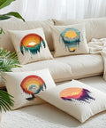 Cushions with Dope Retro Mountain Iron On Patches Set 4 Colorful Forest Themed Heat Transfer Stickers on sofa