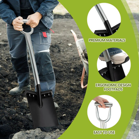 Person using Two Pack All Steel D Grip Shovels With 13 Inch Blades And Removable Footpads For Digging Planting And Pruning Seedlings