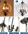 Farmhouse Orb Chandelier With 4 Lights, Handmade Distressed Wood And Rusty Metal Fixture, Openwork Quatrefoil Design