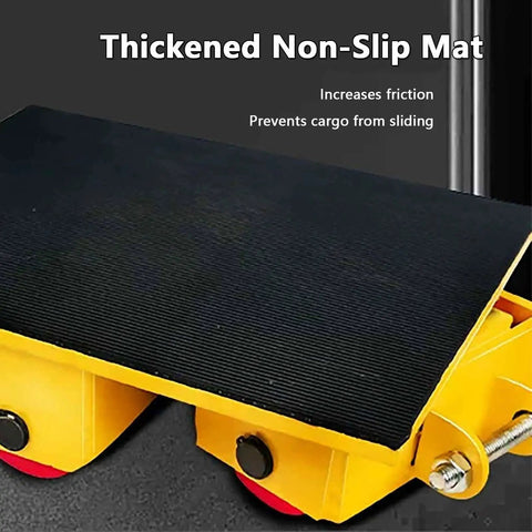 Thickened non-slip mat on 180 Degree Swivel Cargo Trolley Skate Featuring Polyurethane And Steel Rollers for heavy machinery moving.