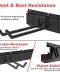 Wall Mounted Garage Tool Organizer System With 64 Inch Heavy Duty Rack And Wall Storage, showing steel hooks and protective coating.