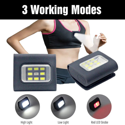 Person using Two Pack Ultra Bright Rechargeable LED Running Lights For Night Runs And Outdoor Adventures