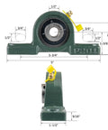 Four Pack Pillow Block Mounted Ball Bearings With One Half Inch Bore Self Aligning UCP201 8 Heavy Duty For Gearhead Shop Use 125 mm By 60 mm Block 95 mm Center To Center Hole Spacing Pre Lubricated Shop Ready, green pillow block bearing dimensions