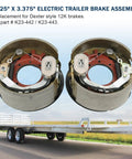 Rock Solid Pair Of Electric Trailer Brakes For 12 By 5 Hub Fit 12000 Lb Axles With 7 Bolt Flange Self Adjusting Heavy Duty Gear close-up view of brake assembly.