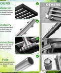 Comparison of Extra Wide Lawn Leveler Rake With Heavy Duty Yard Leveling Tool showing material, stability, connectors, pole.