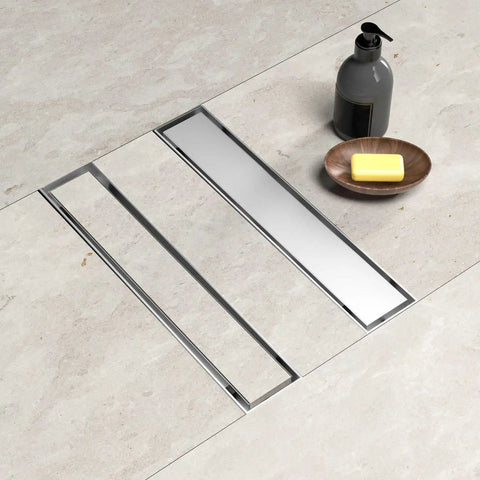 36 Inch Linear Shower Drain With Removable Wave Pattern Grate, Matte Black 304 Stainless Steel Floor Drain installed in shower