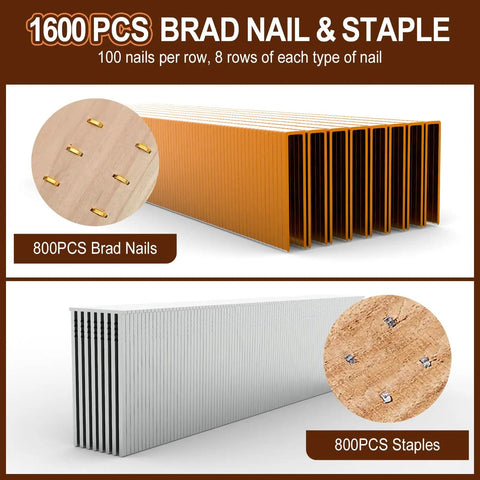 800 Count 18 Gauge Brad Nails And 800 Count Narrow Crown Staples Combo Kit For Upholstery And Woodworking, product display