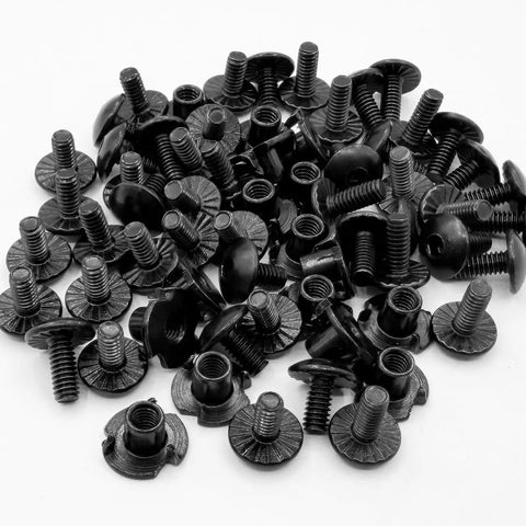 Heavy Duty Black Three Prong T Nuts for Gun Holsters Kydex Leather and Wood, durable mounting hardware, 60-piece kit.