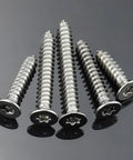 Fifty Pack M5 X 35mm Countersunk Tamper Resistant Torx Security Screws 304 Stainless Steel on a reflective surface.