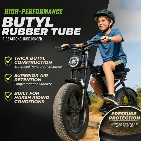 16x4 Inner Tube With 32 Mm Schrader Valve For Kids Electric Bikes And Fat Tire 16 Inch Wheels Beefy Butyl Rubber Construction Delivers Superior Air Retention Durable And Leak Resistant Easy Inflation One Pack on kids e-bike