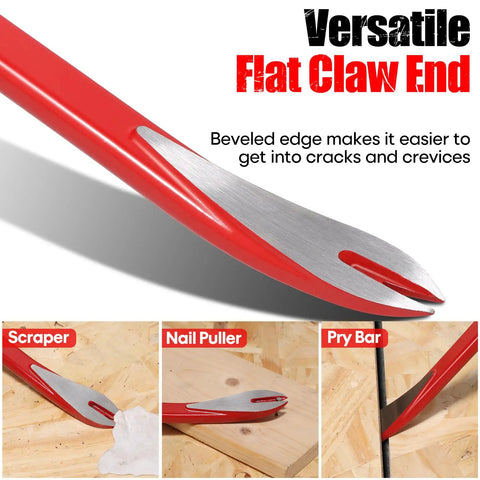 Beefy Three Piece Nail Puller Tool Set With 8 Inch 10 Inch And 12 Inch Crowbars Cats Paw Pry Bar Claw Tools showing versatile flat claw end