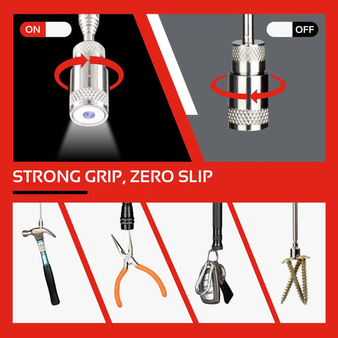 Telescoping Magnetic Pickup Tool Kit With Super Bright COB LED Square Inspection Mirror And Flexible Magnet Flashlight demonstrated