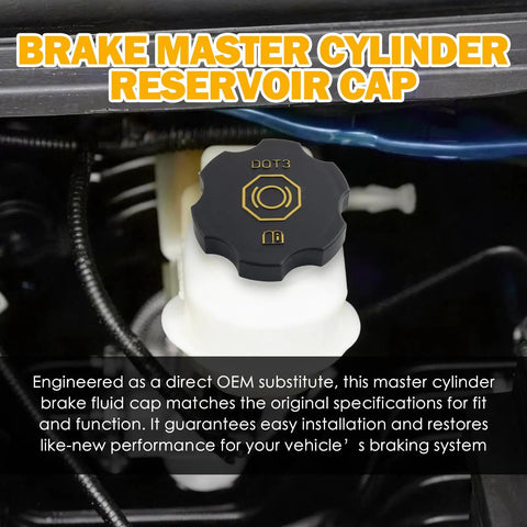 Brake Fluid Reservoir Cap Replacement With Rubber Gasket For Chevrolet Tahoe Suburban Silverado Colorado Traverse Volt And More GM Cars attached to a brake master cylinder.