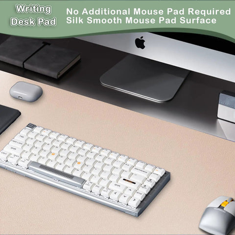 Premium Leather Desk Pad Protector For A Clean Boss Level Desk Setup with keyboard and mouse, beige 30 x 14 inches shown