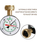 Garden Hose Pressure Gauge 0 To 200 Psi Drag Pointer Two And A Half Inch Dial Three Quarter Inch Female Thread Easy Read For Home Irrigation And House Water Lines Brass Inside Steel Case, front view
