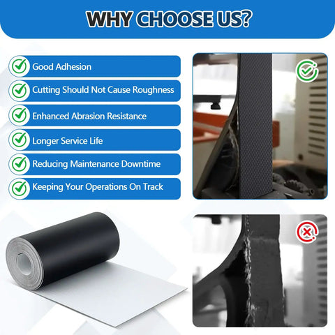 Heavy Duty Black Conveyor Belt 12 Inch Wide 25 Foot Long PVC Fabric Drive Belt benefits and roll with features highlighted.