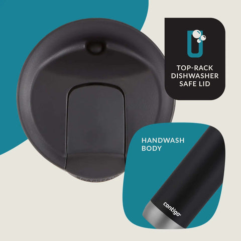 Lid and handle details of 16 Oz Licorice Vacuum Insulated Stainless Travel Mug With Leak Proof Lid Keeps Drinks Hot Up To 6 Hours