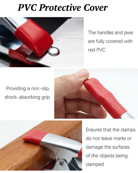 Two Pack Heavy Duty Magnetic Spring Clamps With Solid Magnet Base For Woodworking, Craft, And Workshop Use, Multi Purpose Metal Clamps, Non Slip PVC Handles, Strong Magnetic Grip, Direct Metal Surface Attachment, red PVC cover close-up