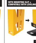 Heavy Duty Adjustable Leveling Mounting Plates For Industrial Storage Racks showing compatible yellow mount with leveling foot.