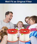 Family with dog and children sitting on couch, next to Milwaukee M18 Vacuum Filter 49 90 1900 Replacement Two Pack
