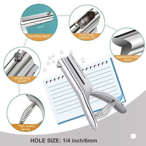 Ultra Long Reach Single Hole Punch Heavy Duty Zinc Alloy Hand Held Leather Punch with components for Scrapbooking and ID Cards
