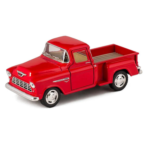Chevrolet 1955 Stepside Pickup Die Cast Truck 1 32 Scale Red Finish 5 Inch Model With Working Doors And Pull Back Action Classic Retro Design