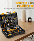 Sweet Cordless Drill Tool Set Kit With 12V Battery Quick Charge 800 RPM Electric Drill Driver For Home DIY Furniture Assembly And Repairs Lightweight Portable Case in open toolbox showing full toolkit.